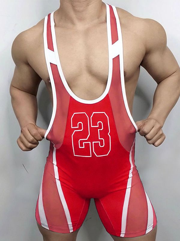 Men's Number Print Sheer Bodysuit SKUL53026