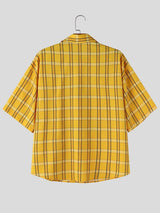 Men's Harajuku Kawaii Cartoon Bear Frog Plaid Short Sleeve Shirt SKUL59521