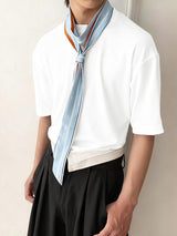 Men's Striped Scarf Crew Neck Knit Short Sleeve T-Shirt SKUL39904