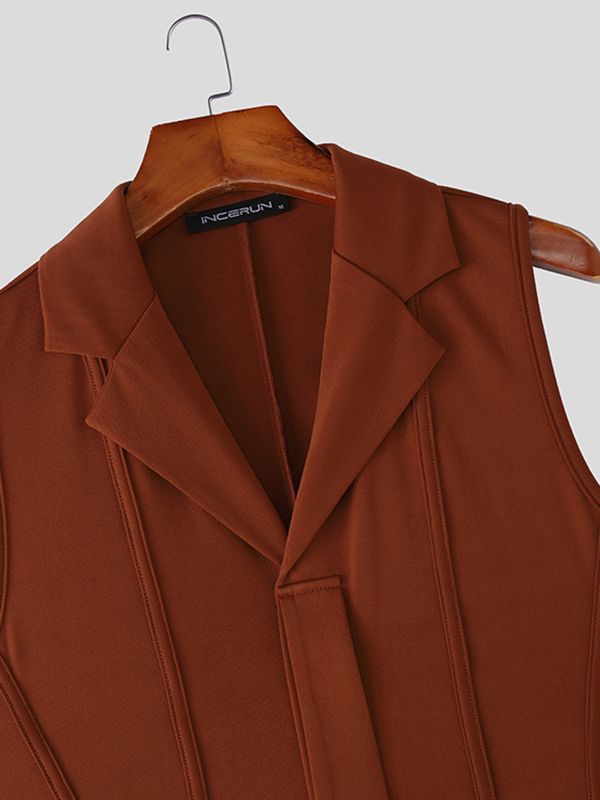 Men's Avant-Garde Asymmetric Notch Lapel Integrated Tie Deconstructed Tank SKUL63097
