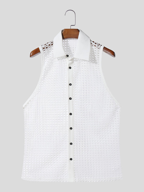 Mens Sheer Mesh Hollow Sleeveless Shirt SKUL19724