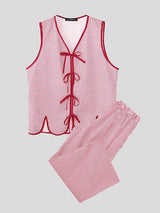 Men's Lace Up Patchwork Striped Two Pieces Outfit SKUL45397