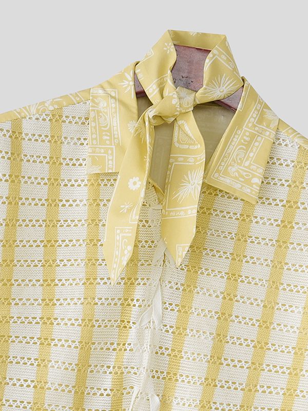 Men's Striped Lace Print Half Sleeve Shirt SKUL39409