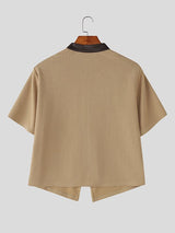 Men's Solid Color Textured Short Sleeve Zipper Cardigan SKUL48004