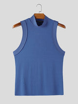 Men's Solid Color Textured High Neck Tank SKUL42317