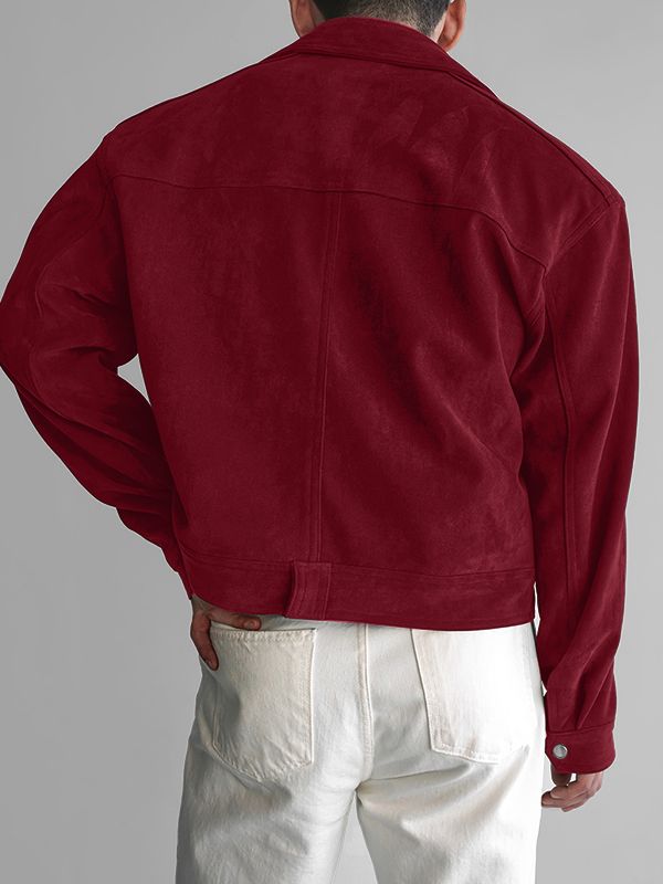 Men's Faux Suede Loose Cropped Long Sleeve Jacket SKUL33858