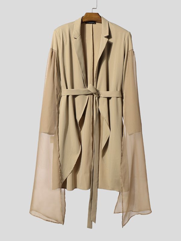 Men's Sheer Chiffon Side Patchwork Long Sleeve Blazer SKUL36620