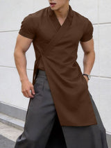 Men's Solid Color Tie Short Sleeve Cardigan SKUL60272