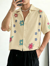 Men's Vintage Multicolored Floral Print Cropped Short Sleeve Shirt SKUL63058
