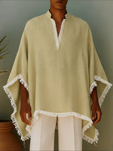 Men's Tassel Patchwork V Neck Long Sleeve T-shirt SKUL52014