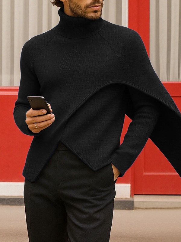 Men's Deconstructed Textured High Neck Long Sleeve T-Shirt SKUL28499