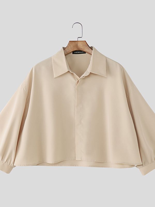 Men's Solid Color Cropped Puff Sleeve Shirt SKUL42634