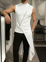 Men's Avant-Garde Asymmetrical Hem Diagonal Zipper Tank SKUL60129