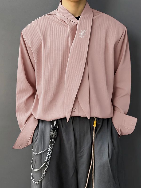 Men's Deconstructed Embroidered Tie Long Sleeve Shirt SKUL45405