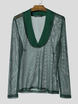 Men's Sheer Mesh Shiny Long Sleeve T-shirt SKUL54091