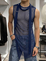 Men's Avant-Garde Sheer Mesh Asymmetrical Longline Tank SKUL71424