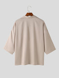 Mens Solid Zip Front 3/4 Sleeve Shirt SKUK51199