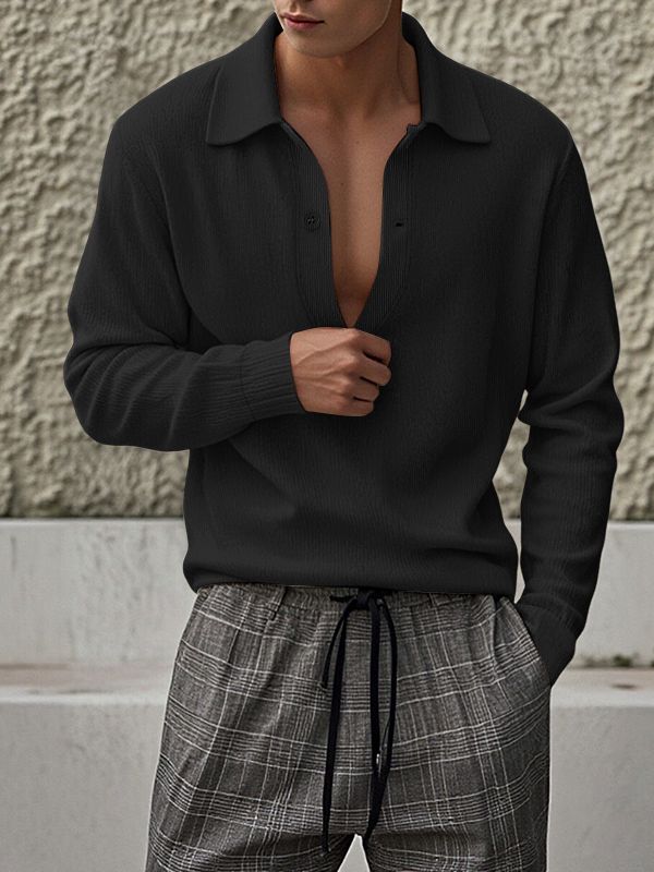 Men's Simple Deep V Neck Long Sleeve Shirt SKUL46235