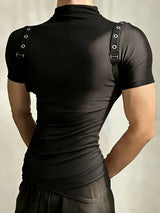 Men's Techwear Slim Fit High Stretch Mock Neck Short Sleeve T-shirt SKUL64086
