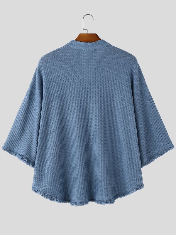 Men's Avant-Garde Modern Neo-Chinese Zen Waffle Knit Drop Shoulder T-shirt SKUL73499