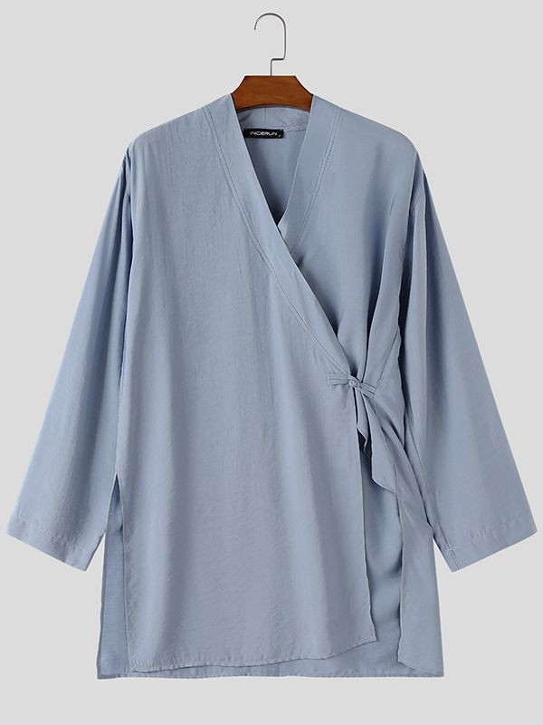 Men's Neo-Chinese Resort Side Tie Wrap Front Cardigan SKUL77325