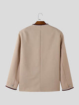 Mens Solid Color Checkered Long Sleeve Cardigan SKUK84778