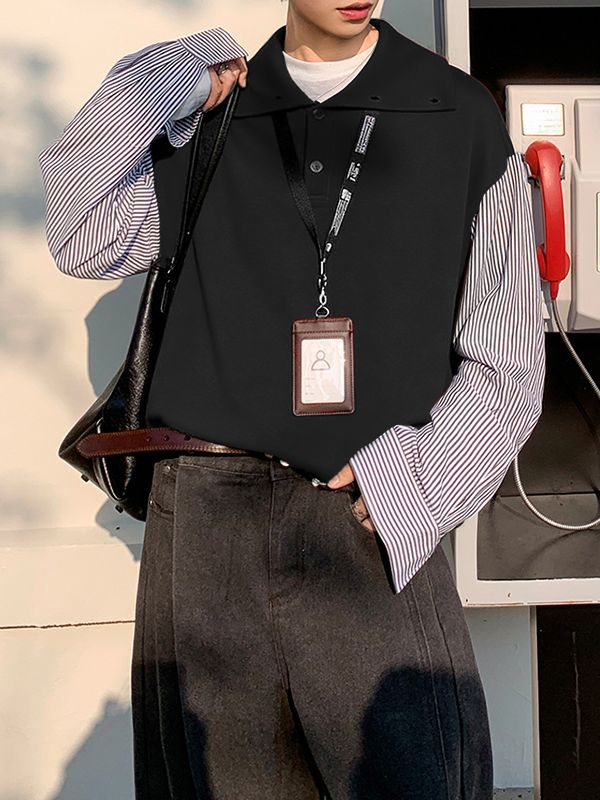 Men's Faux Two Piece Stripe Long Sleeve Shirt SKUL42539