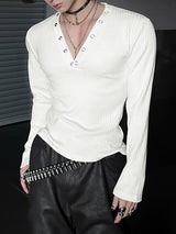 Men's Solid Color Textured Long Sleeve T-Shirt SKUL39984