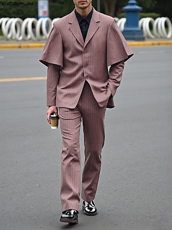 Men's Faux Two-Piece Striped Casual Two Pieces Outfit SKUL32032