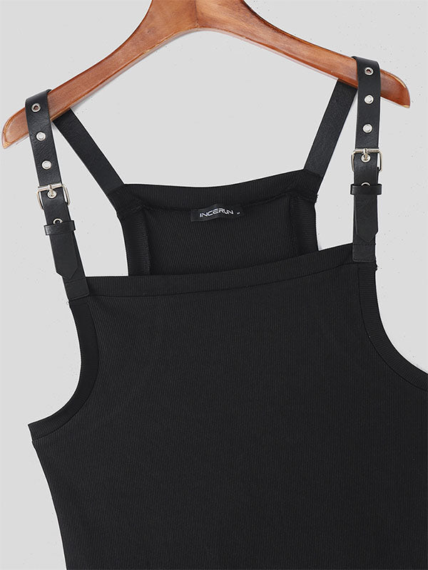 Mens Solid Color Leather Strap Casual Tank SKUL19777