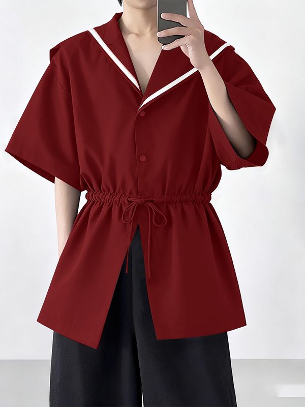 Men's Casual Sailor Collar Short Sleeve Shirt SKUL41524