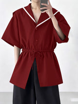 Men's Casual Sailor Collar Short Sleeve Shirt SKUL41524