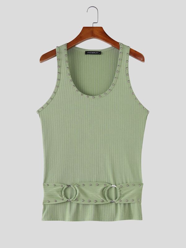 Men's Vintage Heavy Studded Eyelet O-Ring Ribbed Fitted Muscle Tank SKUL63008