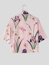 Men's Vintage Floral Botanical Print Cropped Short Sleeve Resort Shirt SKUL68331