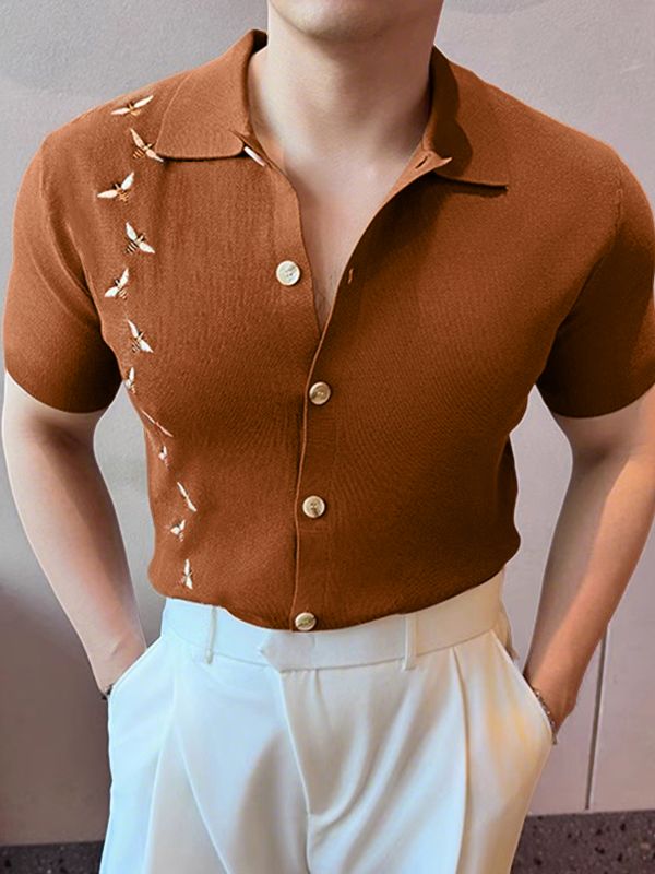 Men's Bee Embroidery Knit Short Sleeve Shirt SKUL38894