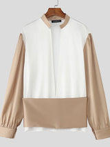 Men's Color Block Stand Collar Long Sleeve Shirt SKUL43992