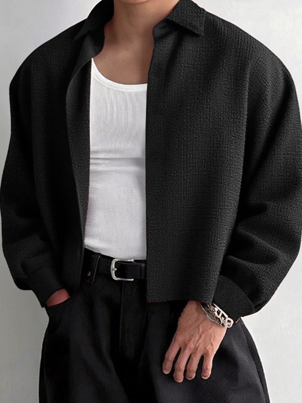 Men's Solid Color Textured Long Sleeve Shirt SKUL27289