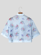 Men's Avant-Garde Floral Sheer Mesh Cropped Mandarin Collar Shirt SKUL60249