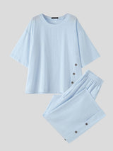 Men's Avant-Garde Modern Neo-Chinese Deconstructed Side Button Two Pieces Outfit SKUL72494