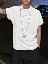 Men's Deconstructed Asymmetric Collar Short Sleeve Shirt SKUL53029