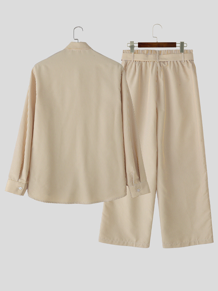 Men's Striped Casual Loose Two Pieces Outfit SKUL26069