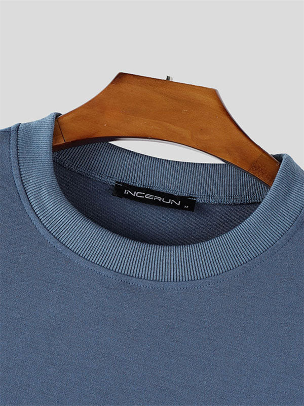 Men's Solid Color Crew Neck Two Pieces Outfit SKUL54069