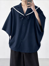 Men's Bow Patchwork Sailor Collar Casual Shirt SKUL41389