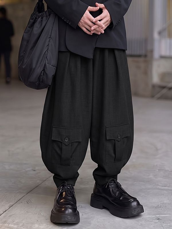 Men's Japanese Utility City Walk Pleated Low Flap Pocket Balloon Cargo Pant SKUL83985