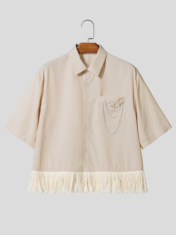 Men's Metal Chain Detail Fringe Patchwork Shirt SKUL54652
