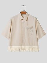 Men's Metal Chain Detail Fringe Patchwork Shirt SKUL54652
