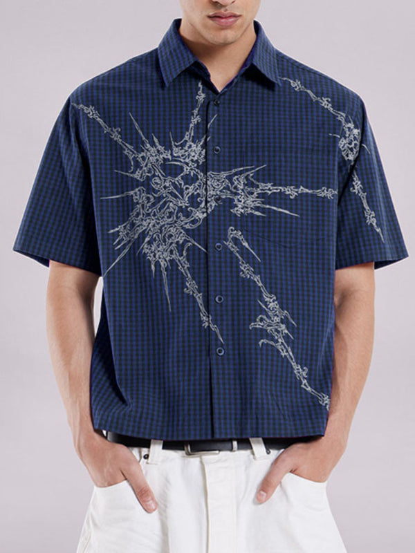 Men's Plaid Pattern Short Sleeve Shirt SKUL31876