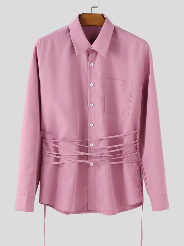 Men's Solid Drawstring Long Sleeve Shirt SKUL36401