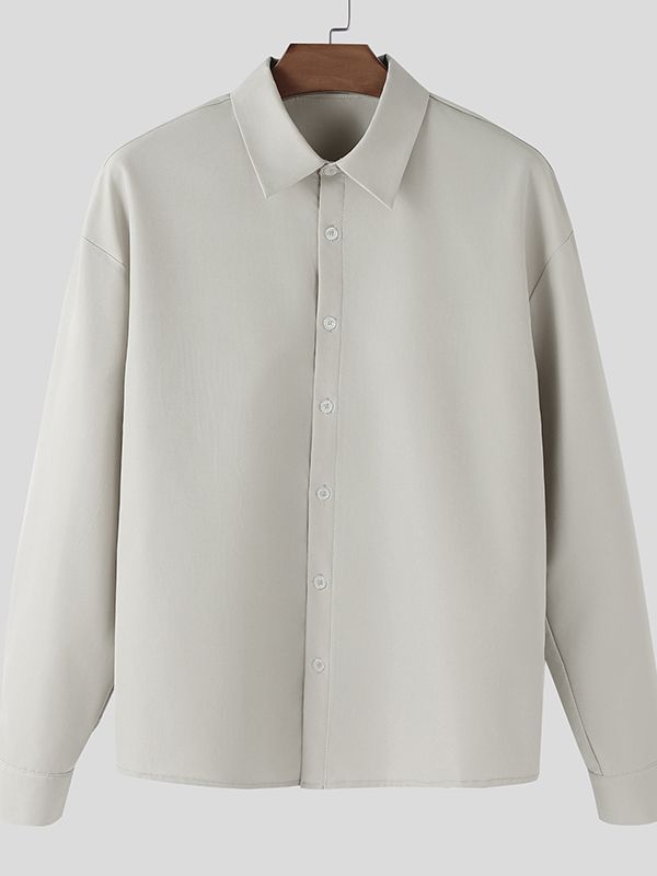 Men's Solid Color Minimalist Long Sleeve Shirt SKUL44023