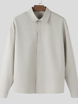 Men's Solid Color Minimalist Long Sleeve Shirt SKUL44023